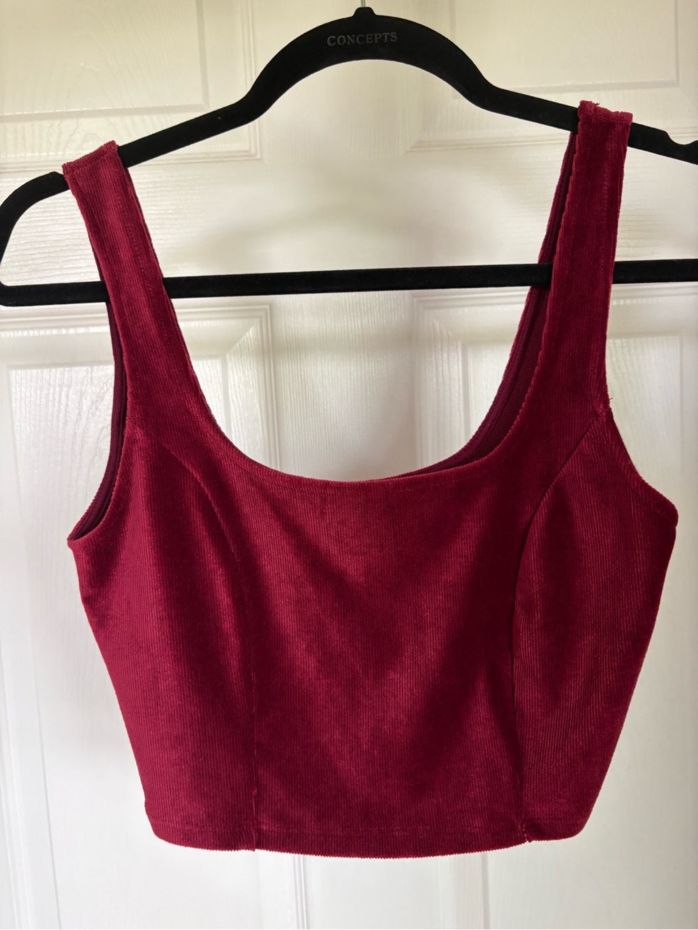 Ribbed Wine Red Velvet Cropped Tank Top